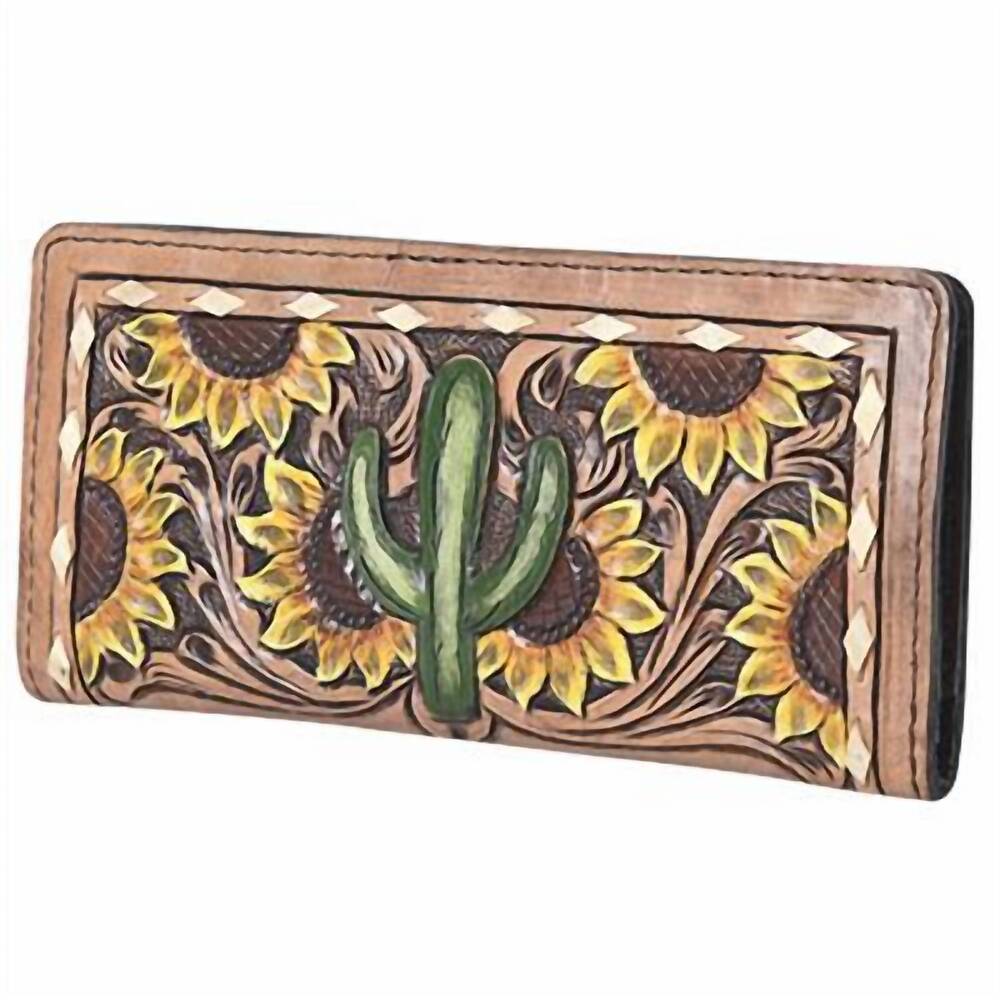 NEW OHLAY women's hope valley hand tooled wallet in brown/yellow